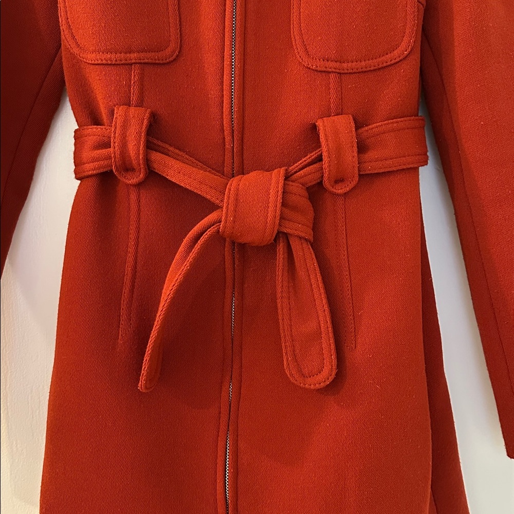 Zara Woman Elegant Burnt Orange Retro Long Sleeve Coat With Tie - Picture 5 of 17